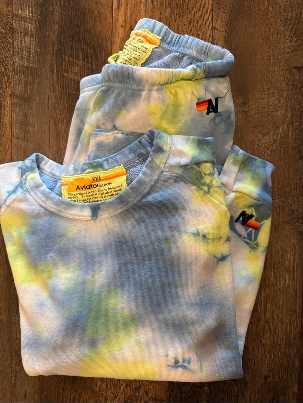 Aviator Nation Blue & Yellow Tie-Dye Sweatshirt and Jogger Set